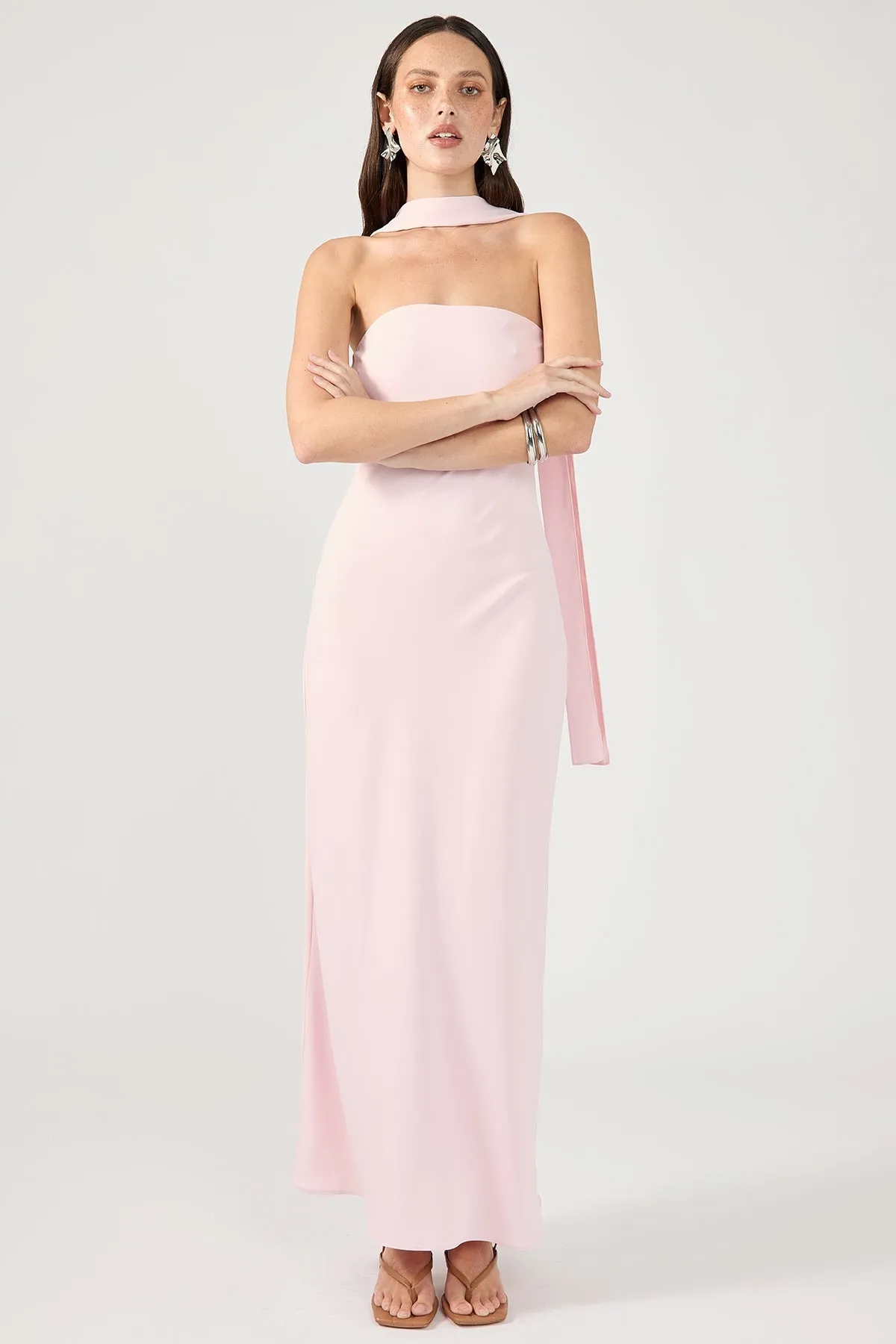 Perfect Stranger Carlota Strapless Scarf Maxi Dress Pink