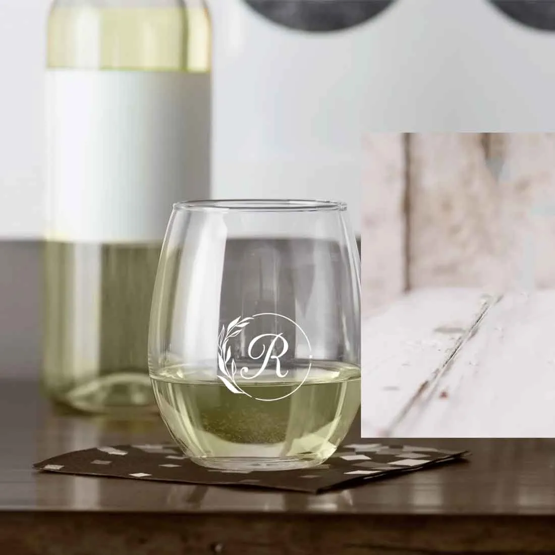 Personalized Stemless Engraved Wine Glass Custom Cocktail / Whiskey Glass