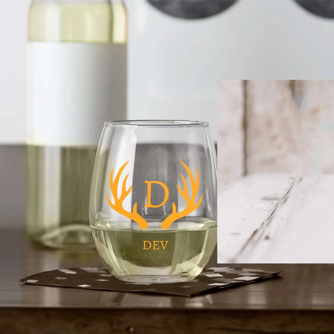 Personalized Stemless Wine Glass Whiskey Gift for Boyfriend Husband - Monogram