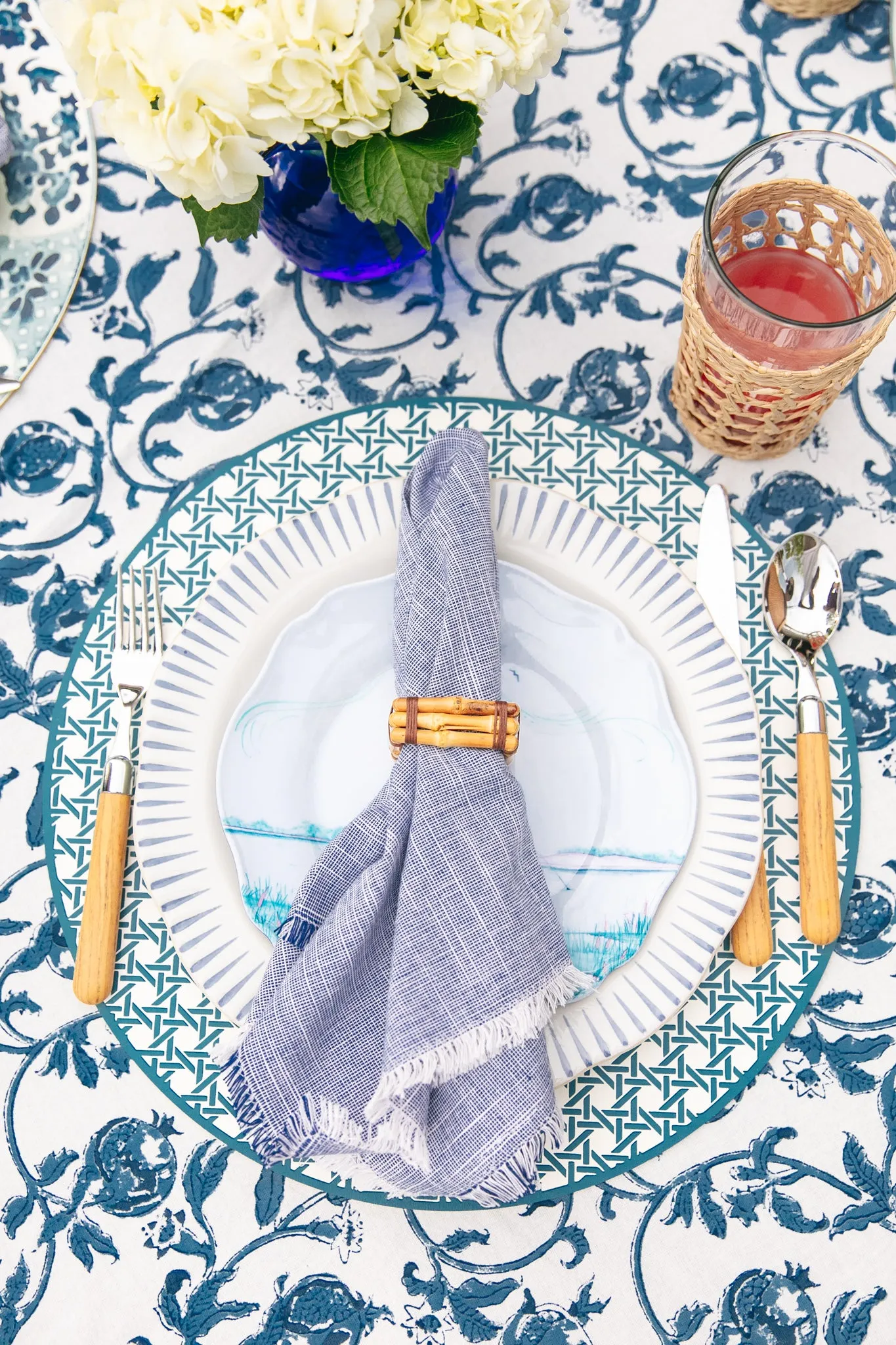 Reversible Canton Plate and Cadet Blue Cane Placemats Set of 2