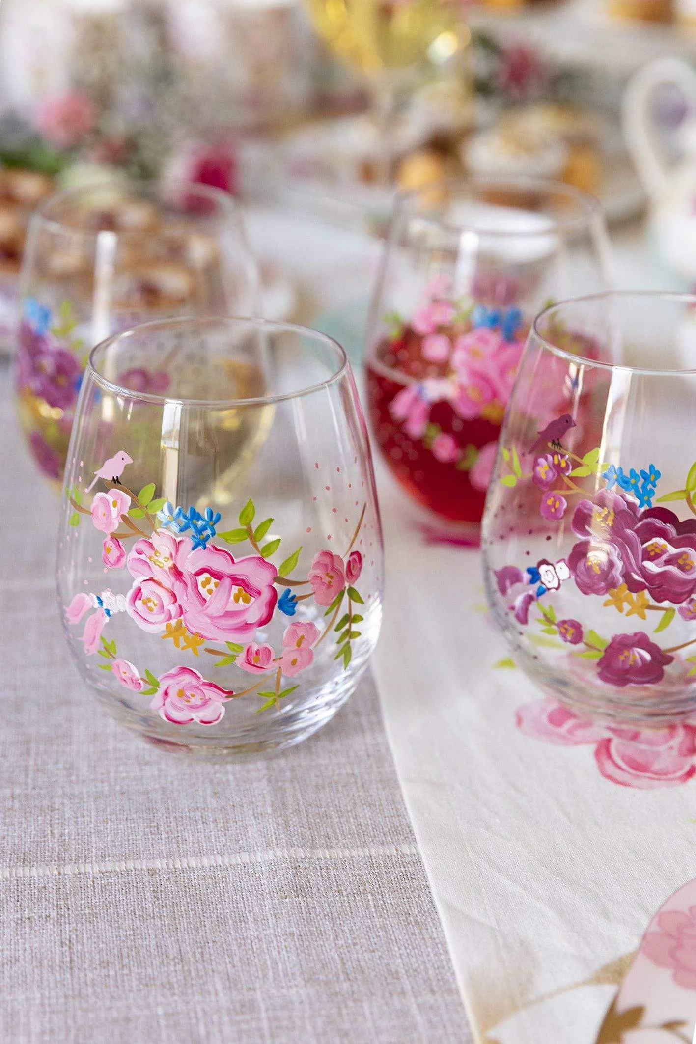 Rosa Belle Stemless Wine Glass Set of 4