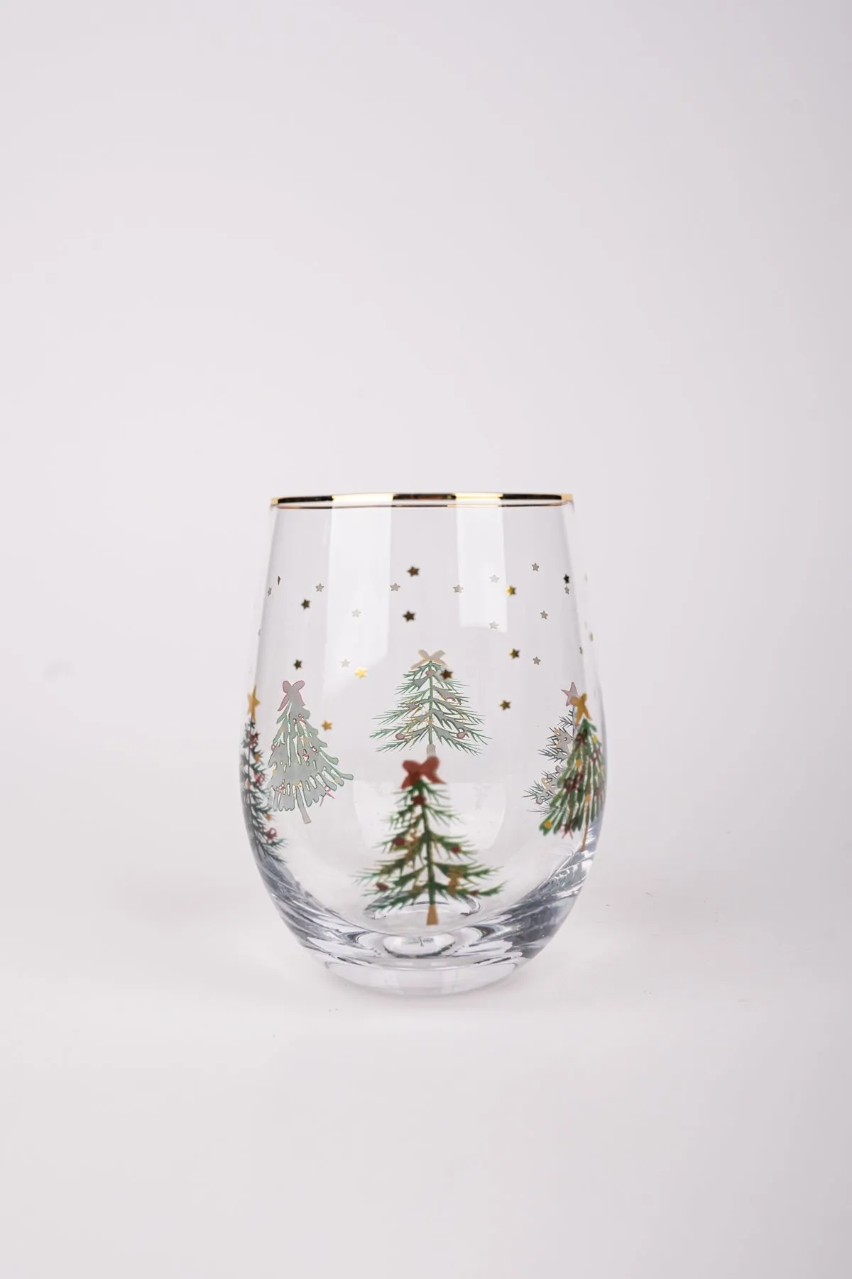 Set Of 4 Christmas Tree Stemless Wine Glass