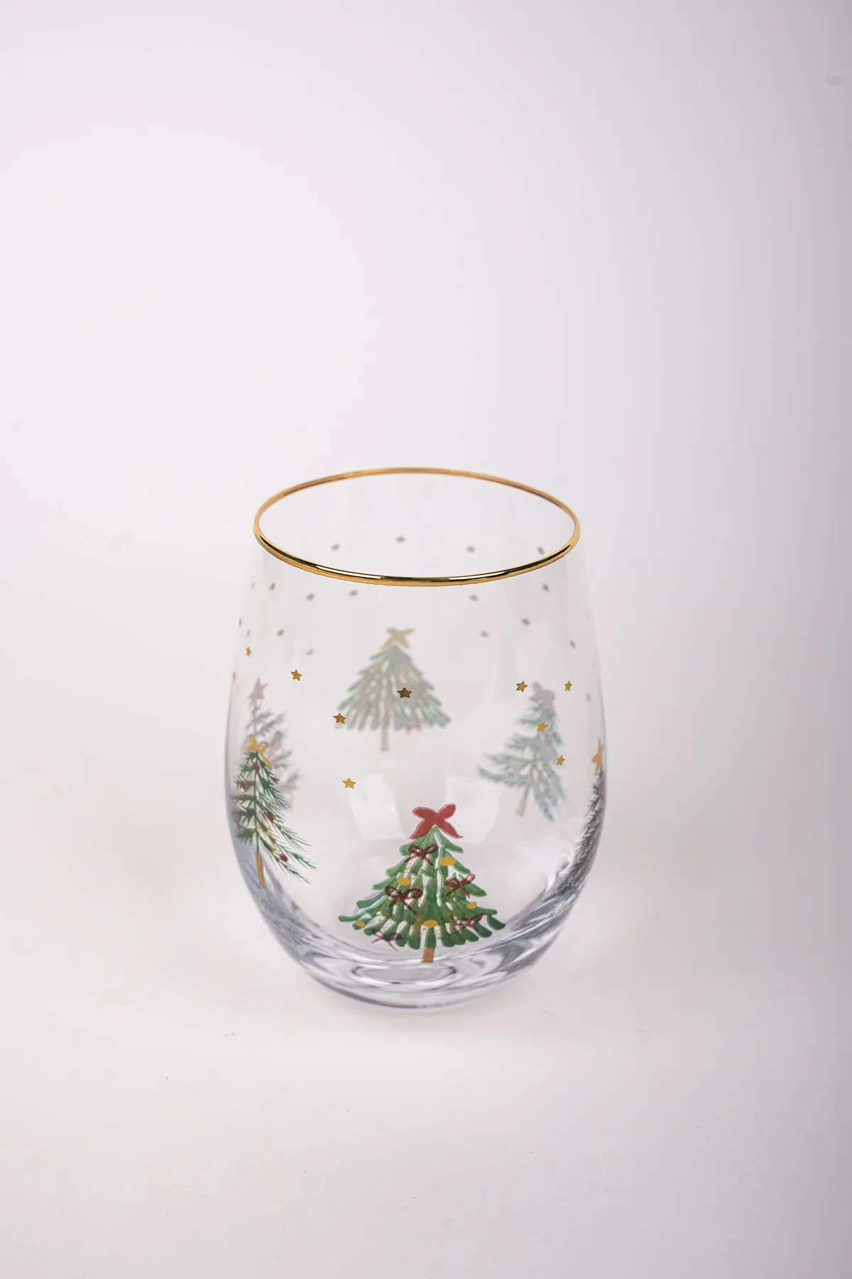 Set Of 4 Christmas Tree Stemless Wine Glass