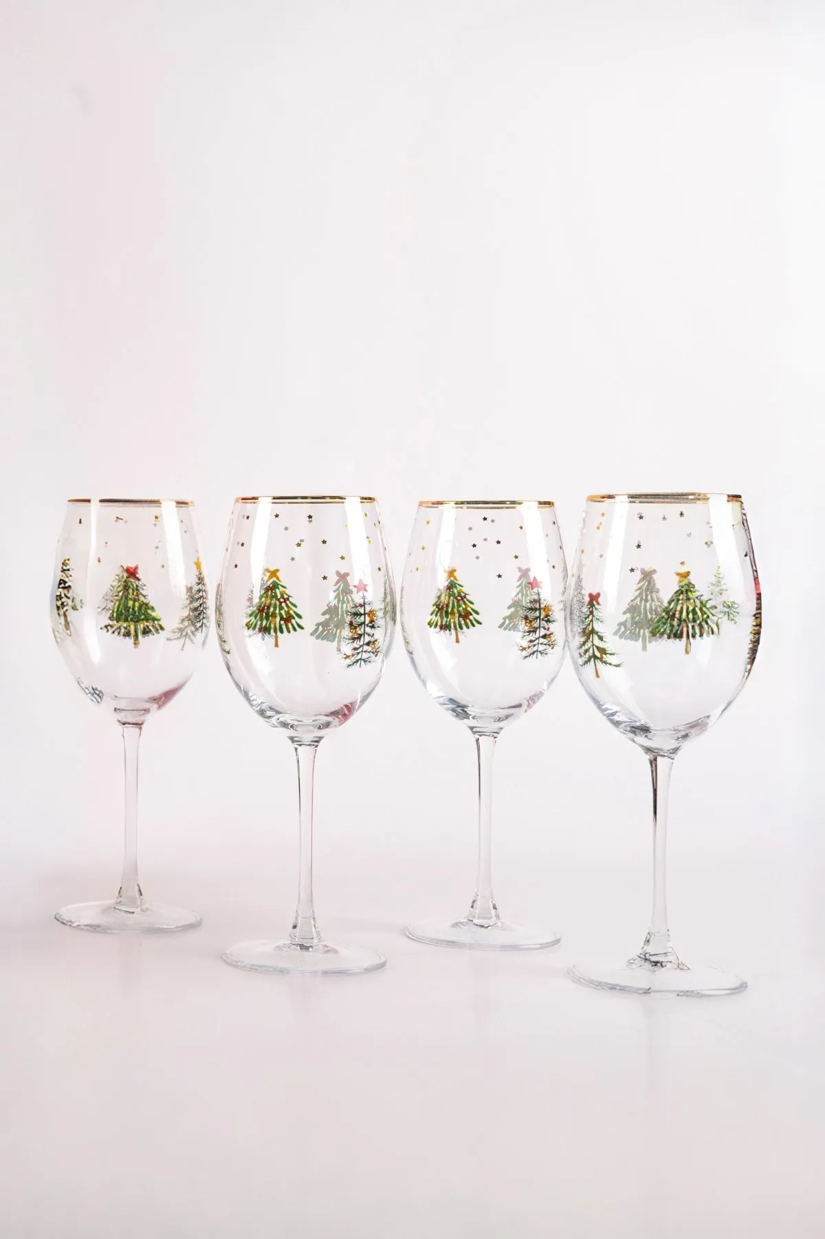 Set Of 4 Christmas Tree Wine Glass