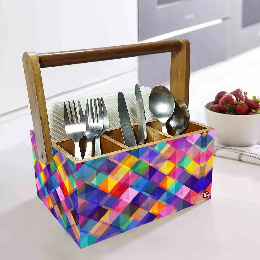 Spoon Holder Stand for Kitchen Organizer Knives & Forks - Multicolor Checks