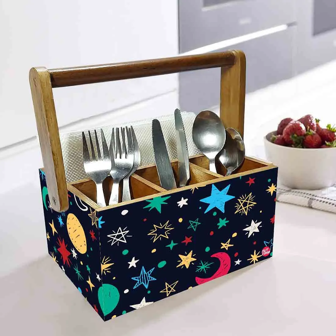 Spoon Stand for Dining Table Forks & Knives Organizer - Stars and Moon