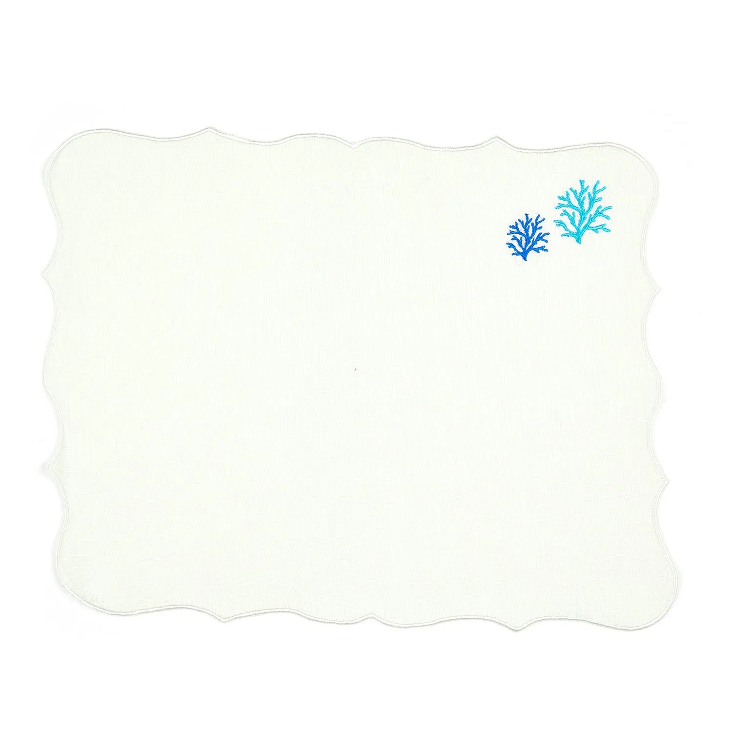 Turquoise Coral Embroidery Linen Placemats (Set of 2)