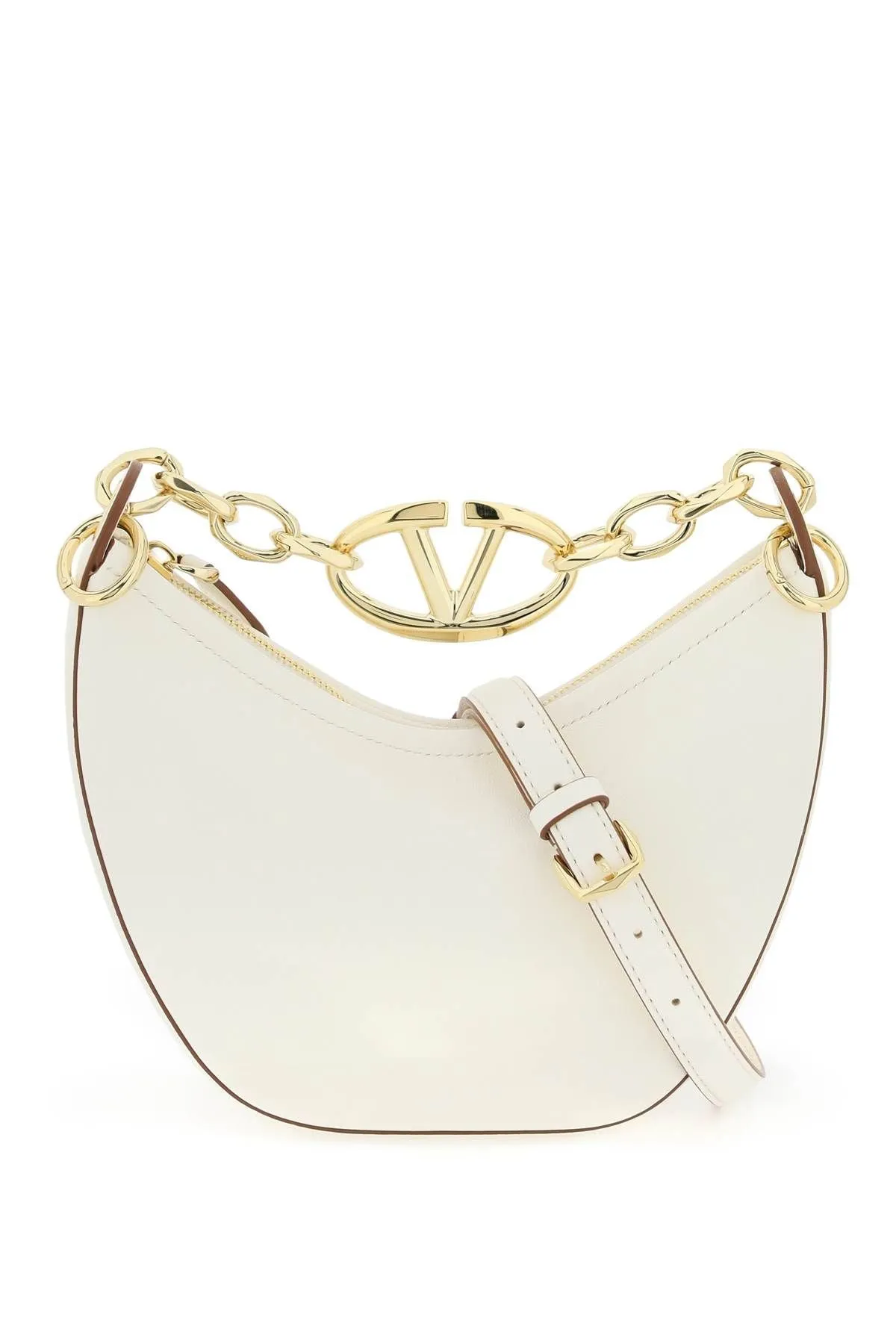 Valentino Garavani    Valentino Garavani Mini Vlogo Moon Bag In Nappa Leather With Chain