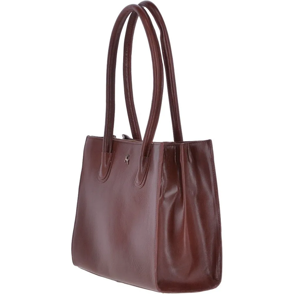 Vegetable Tanned Leather Two Section With Mid Purse Bag Chestnut : V-26