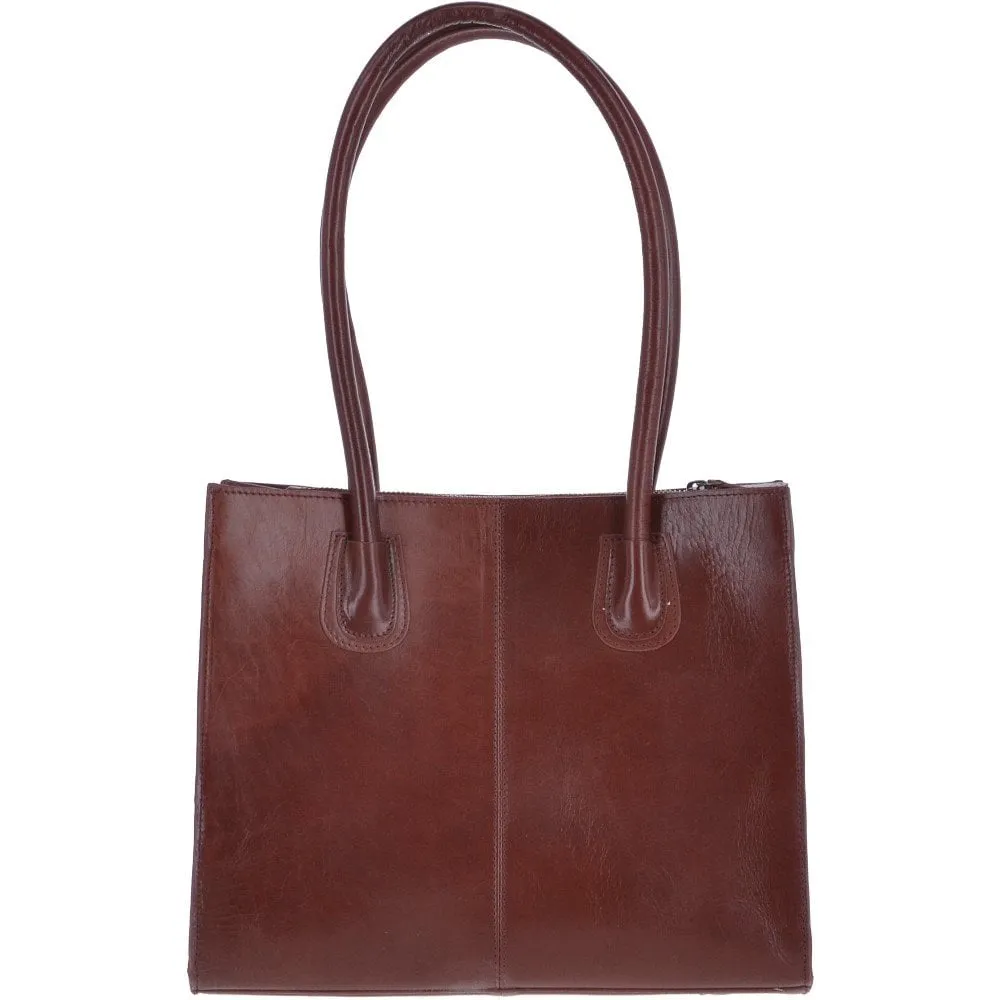 Vegetable Tanned Leather Two Section With Mid Purse Bag Chestnut : V-26