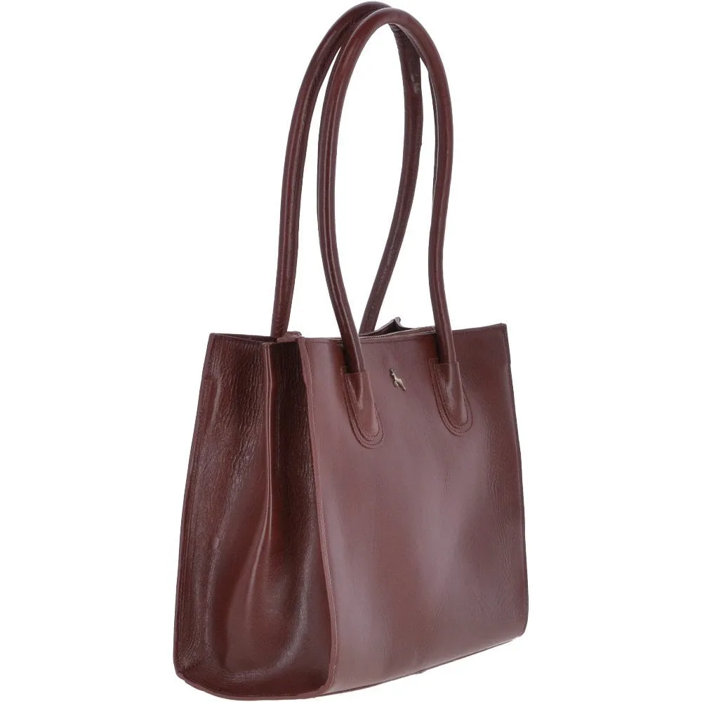 Vegetable Tanned Leather Two Section With Mid Purse Bag Chestnut : V-26