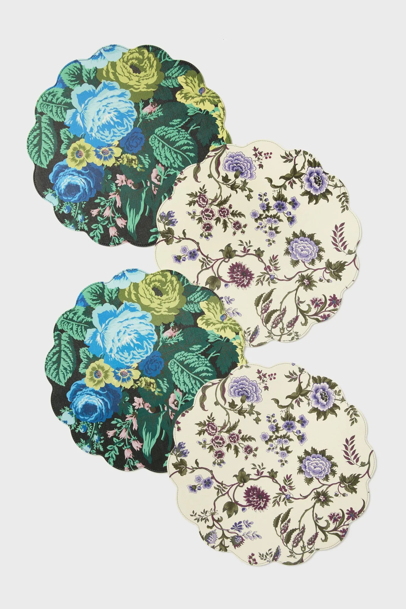 Vine and Black Verdant Floral Reversible Wipeable Placemats Set of 4