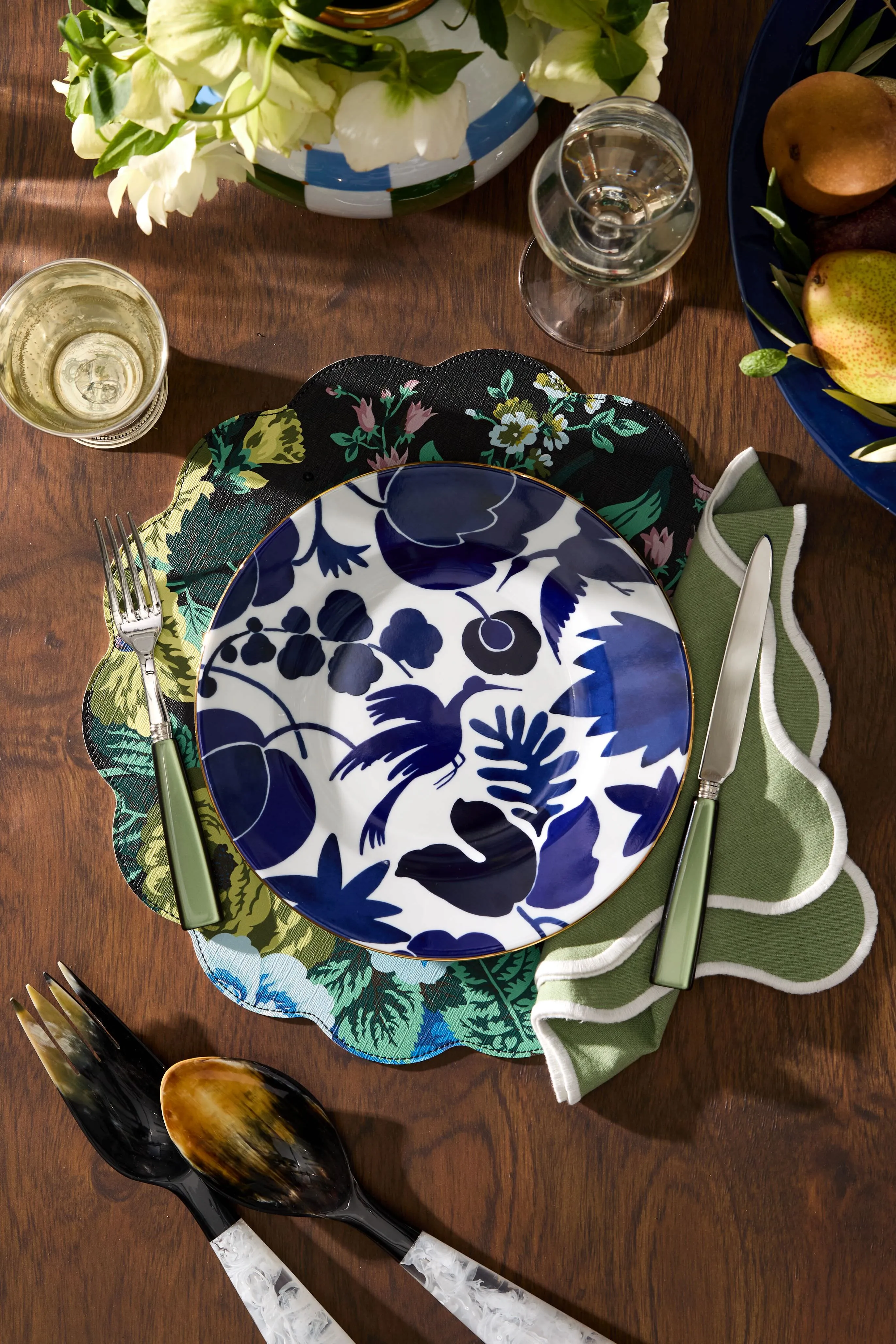 Vine and Black Verdant Floral Reversible Wipeable Placemats Set of 4