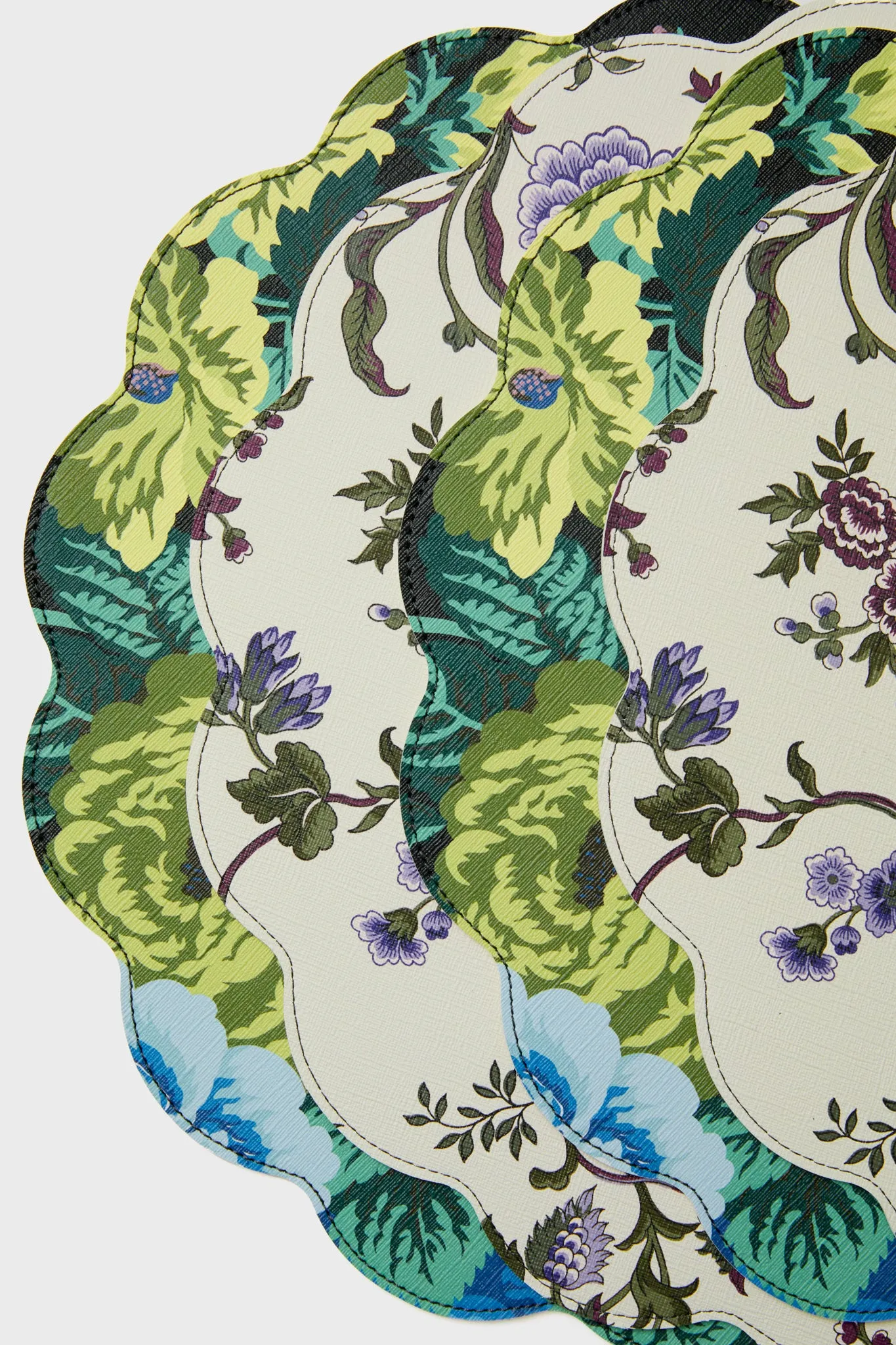 Vine and Black Verdant Floral Reversible Wipeable Placemats Set of 4