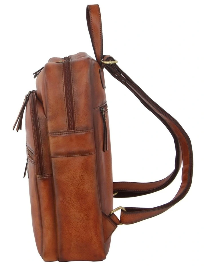 Vintage Leather Laptop Backpack in Cognac