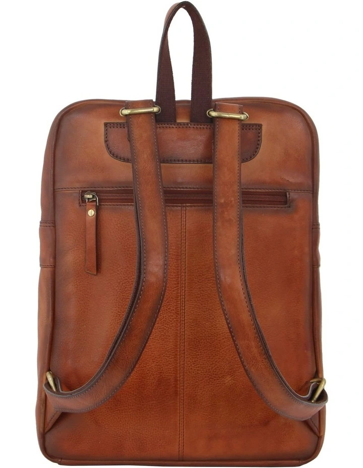 Vintage Leather Laptop Backpack in Cognac