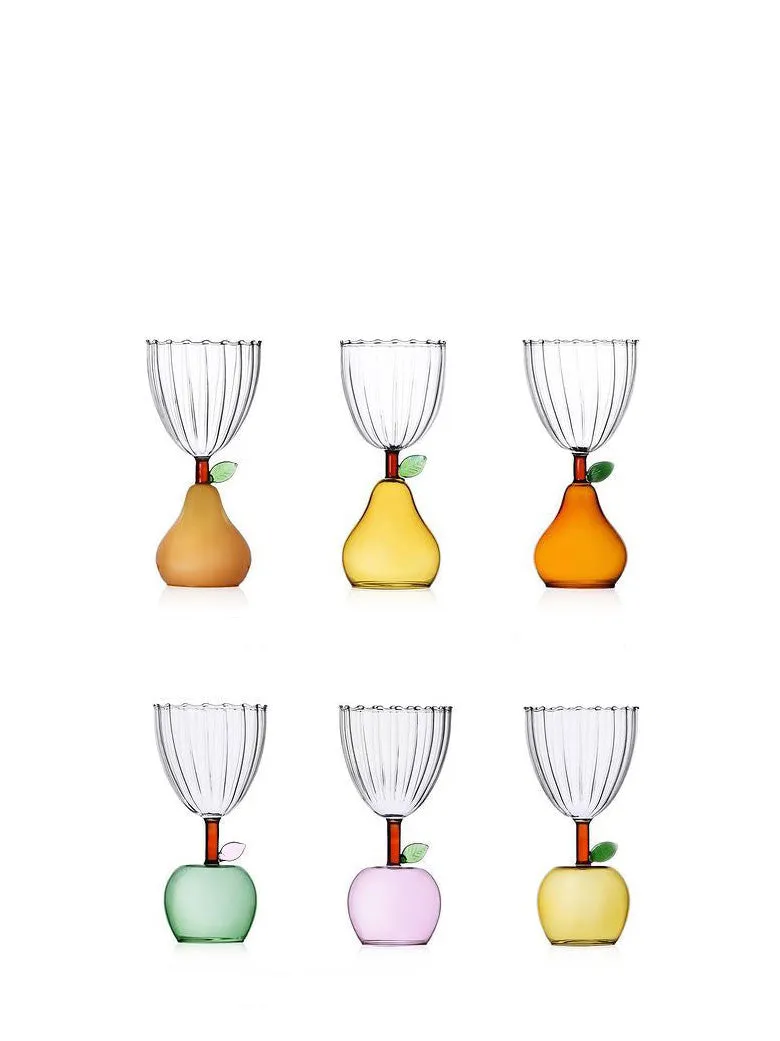 Yellow pear wine glass, Fruits & Flowers Collection