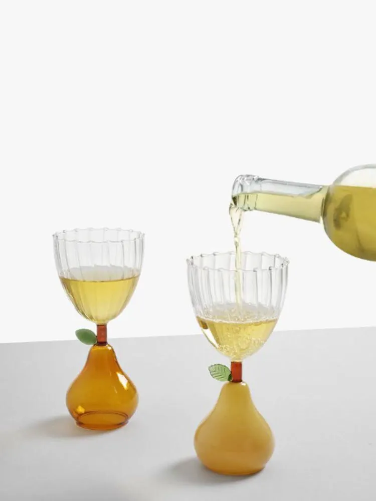 Yellow pear wine glass, Fruits & Flowers Collection